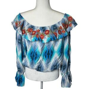 Savanna Jane Women's Off Shoulder Floral Embroidered Blouse Top Size Large Boho‎